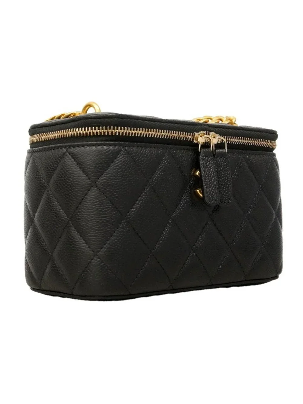 Chanel Shoulder Bag Quilted Caviar Leather Black Gold